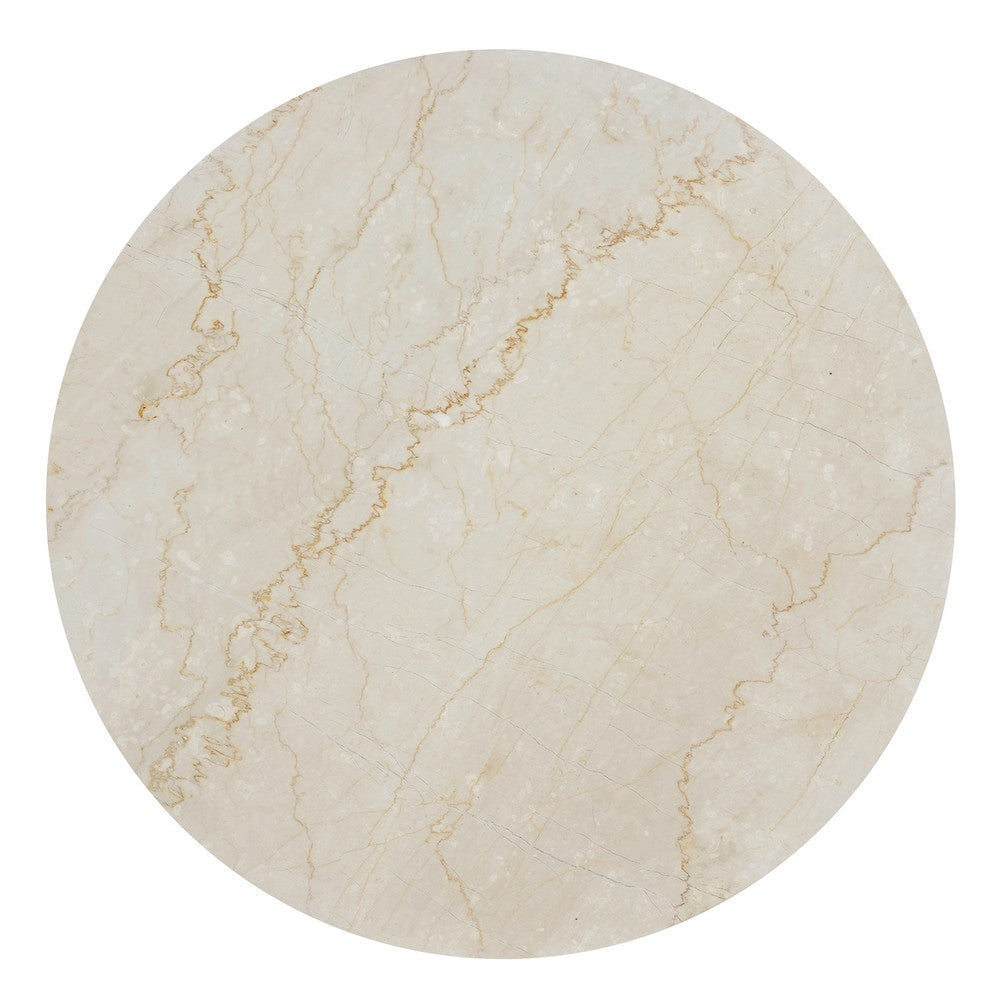 The Urban Port Kali Coffee Table | 27" Natural Round Marble Tabletop | Dark Brown Mango Wood Sculptural Base