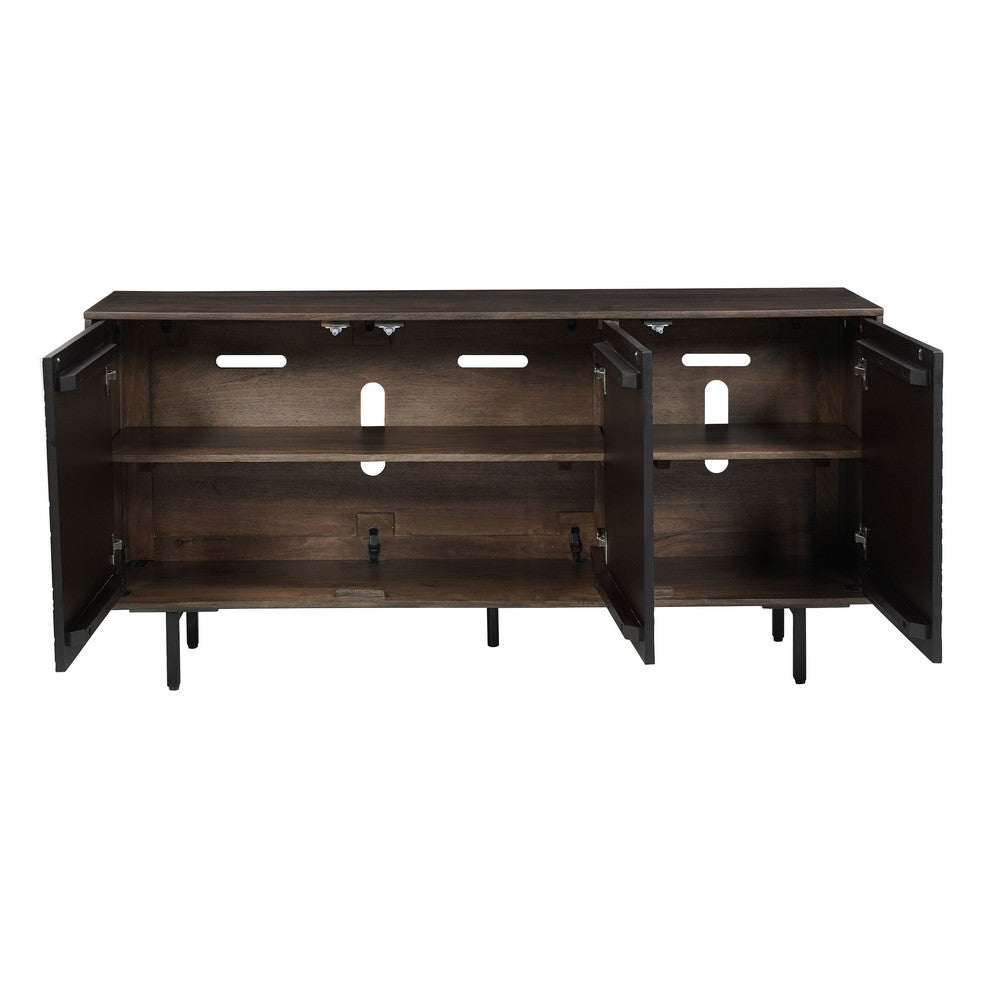 The Urban Port 64 Inch Cosmo TV Stand Console, 3-Door Cabinet, Dark Walnut Brown & Black Mango Wood