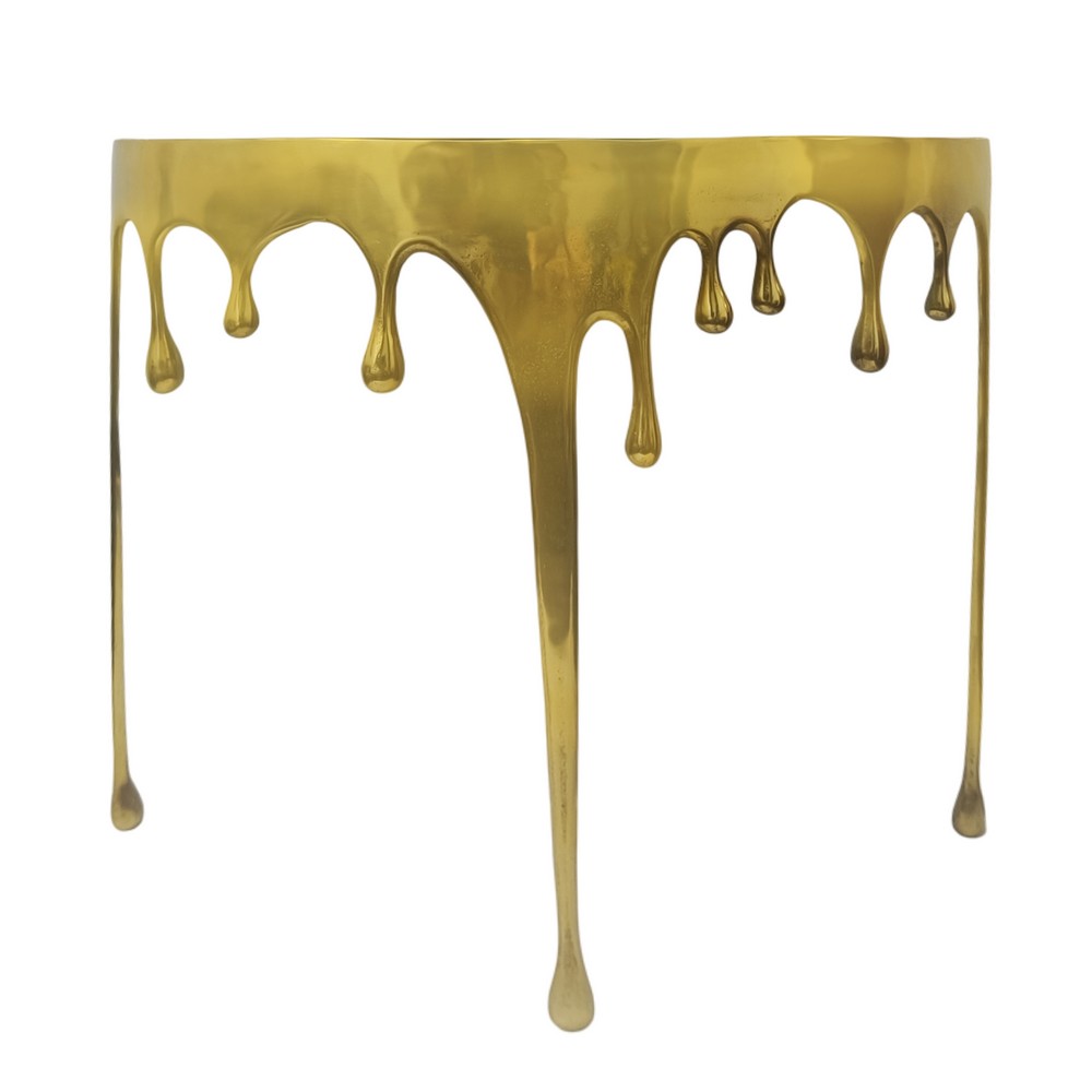 The Urban Port Capri Sofa Console Table | 36.25" Half Moon Glass Top | Melting Drip Design | Aluminum Cast | Antique Gold