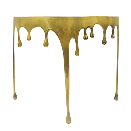 The Urban Port Capri Sofa Console Table | 36.25" Half Moon Glass Top | Melting Drip Design | Aluminum Cast | Antique Gold