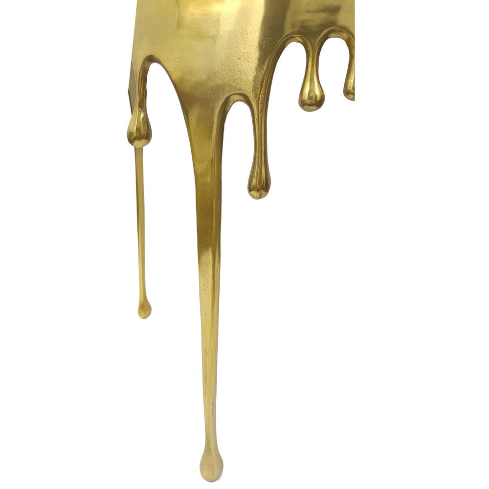 The Urban Port Capri Sofa Console Table | 36.25" Half Moon Glass Top | Melting Drip Design | Aluminum Cast | Antique Gold