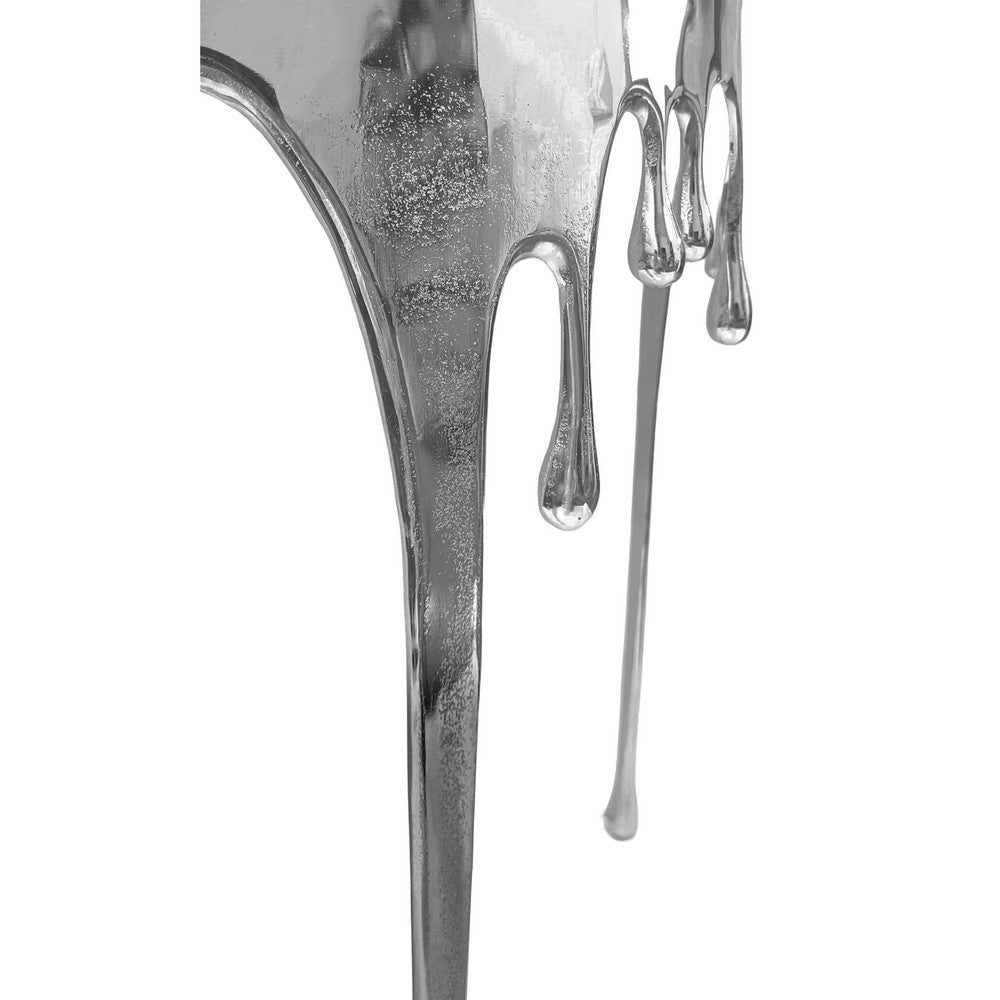 The Urban Port Capri Sofa Console Table | 36.25" Half Moon Glass Top | Melting Drip Design | Aluminum Cast | Silver