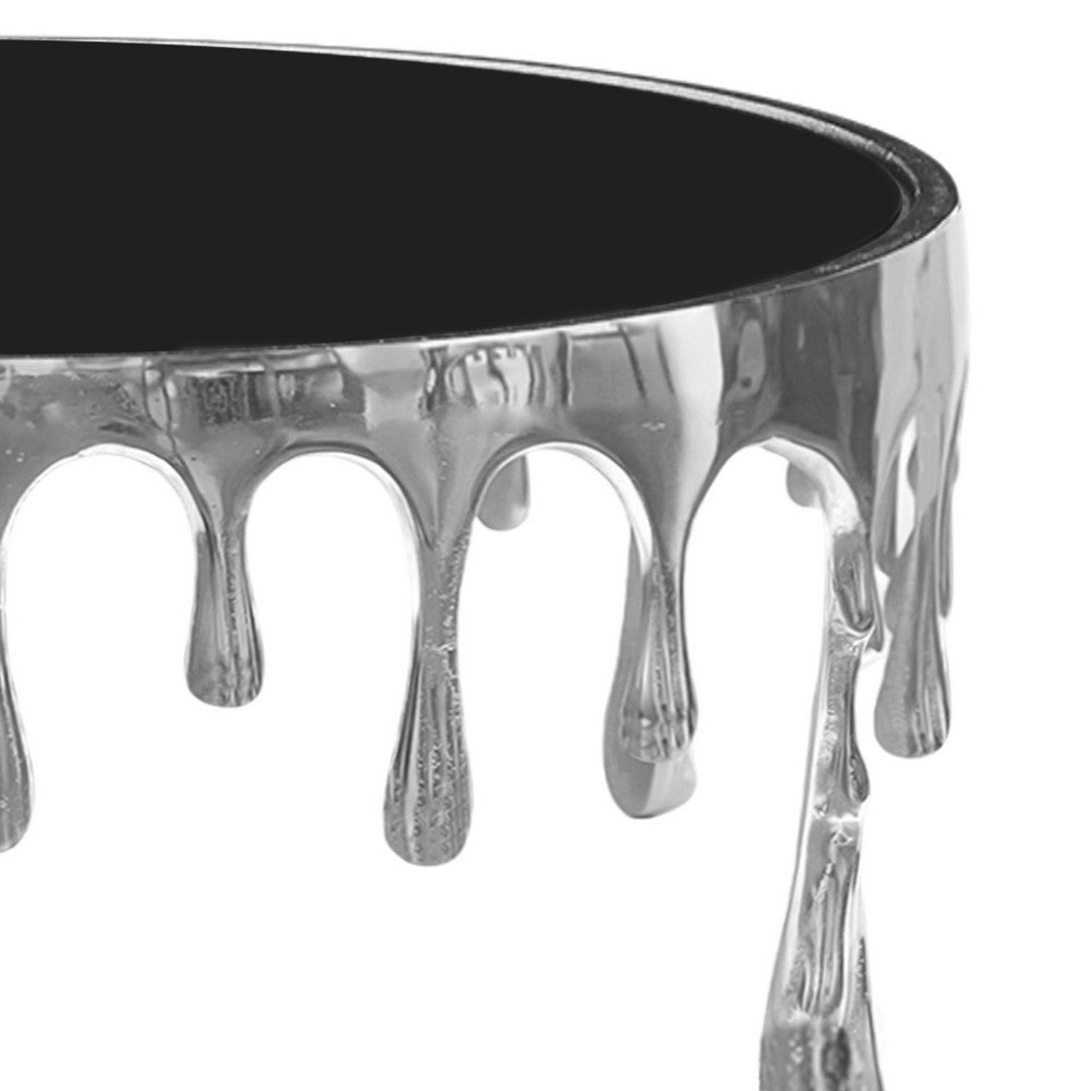 The Urban Port Capri Coffee Table | 36 Inch Round Glass Top | Melting Drip Design | Silver