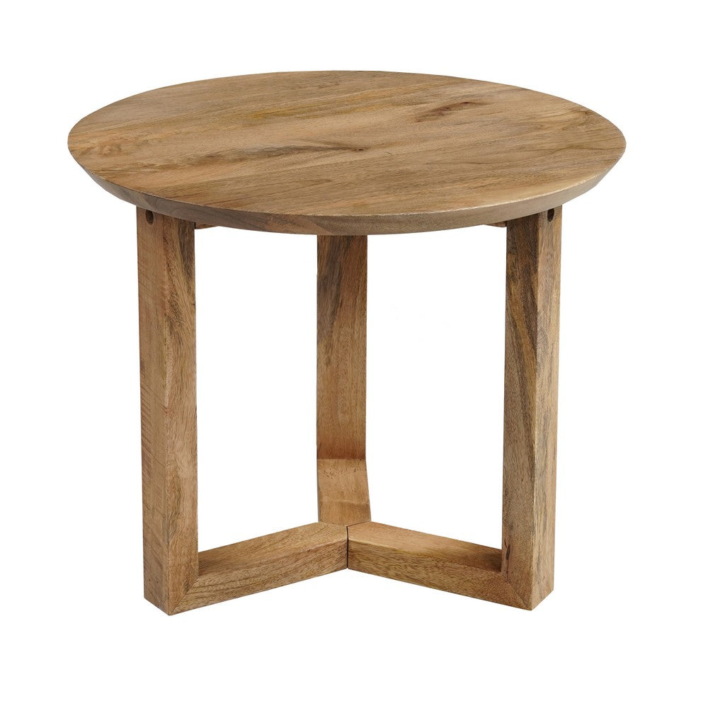 The Urban Port Nina 18.5" Round Handcrafted Side End Table | Natural Brown Mango Wood