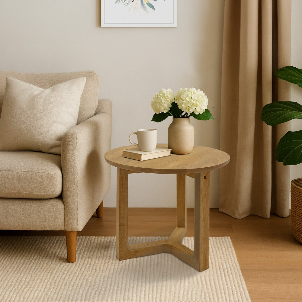 The Urban Port Nina 18.5" Round Handcrafted Side End Table | Natural Brown Mango Wood