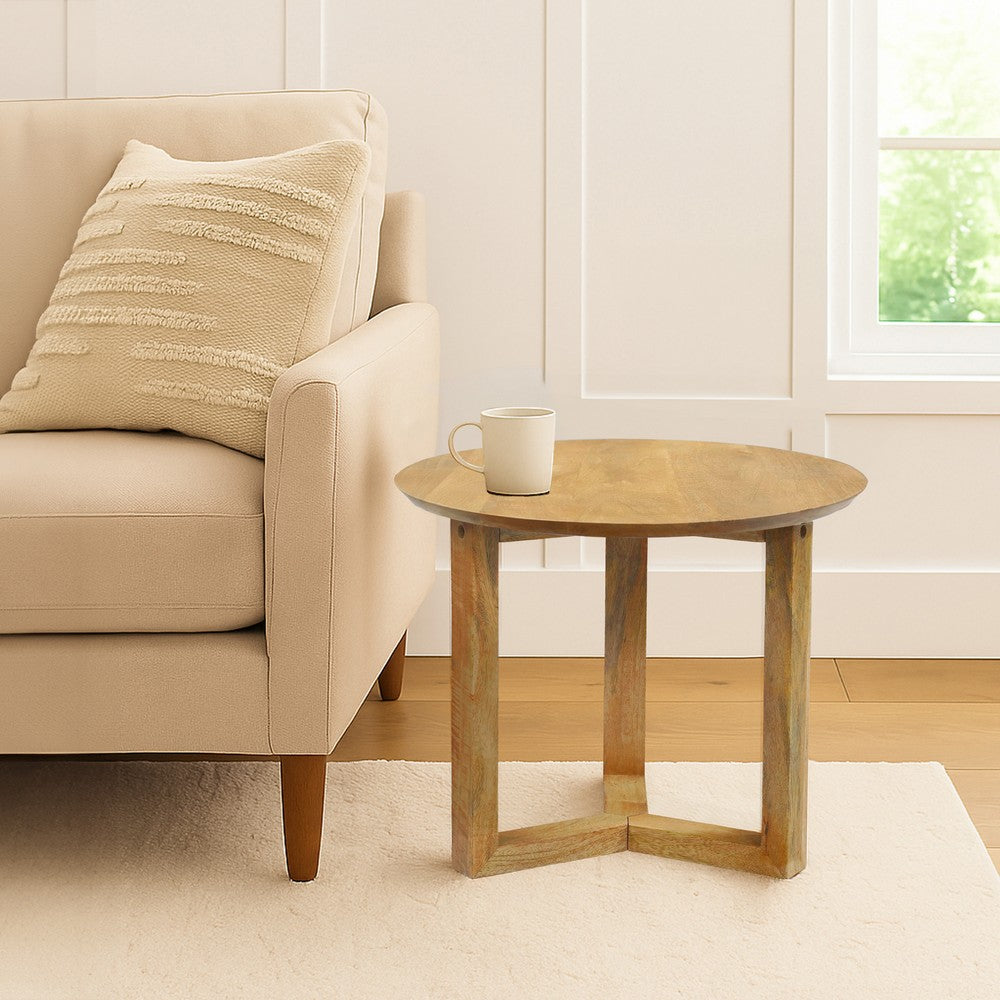 The Urban Port Nina 18.5" Round Handcrafted Side End Table | Natural Brown Mango Wood