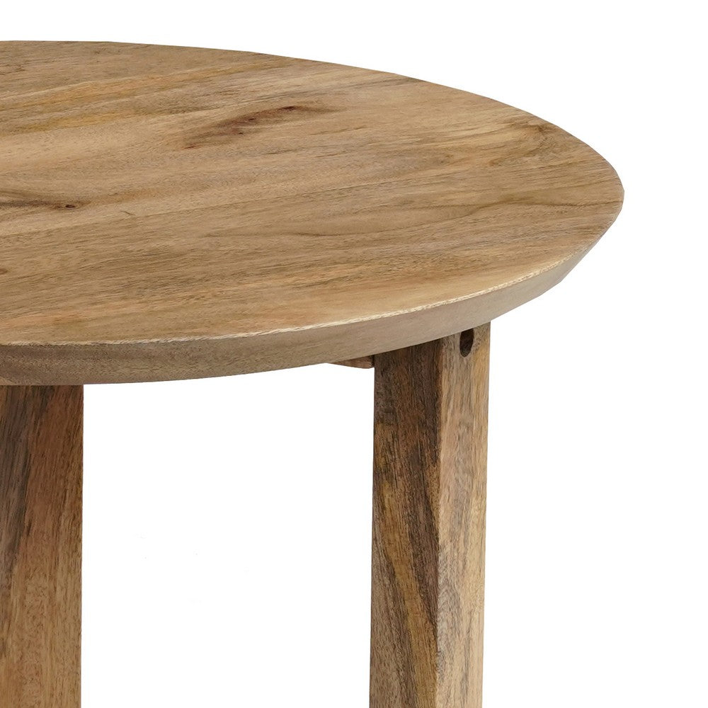 The Urban Port Nina 18.5" Round Handcrafted Side End Table | Natural Brown Mango Wood