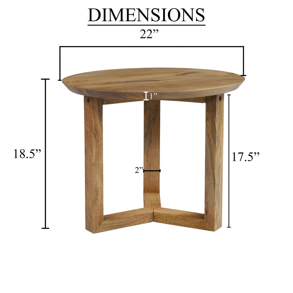 The Urban Port Nina 18.5" Round Handcrafted Side End Table | Natural Brown Mango Wood