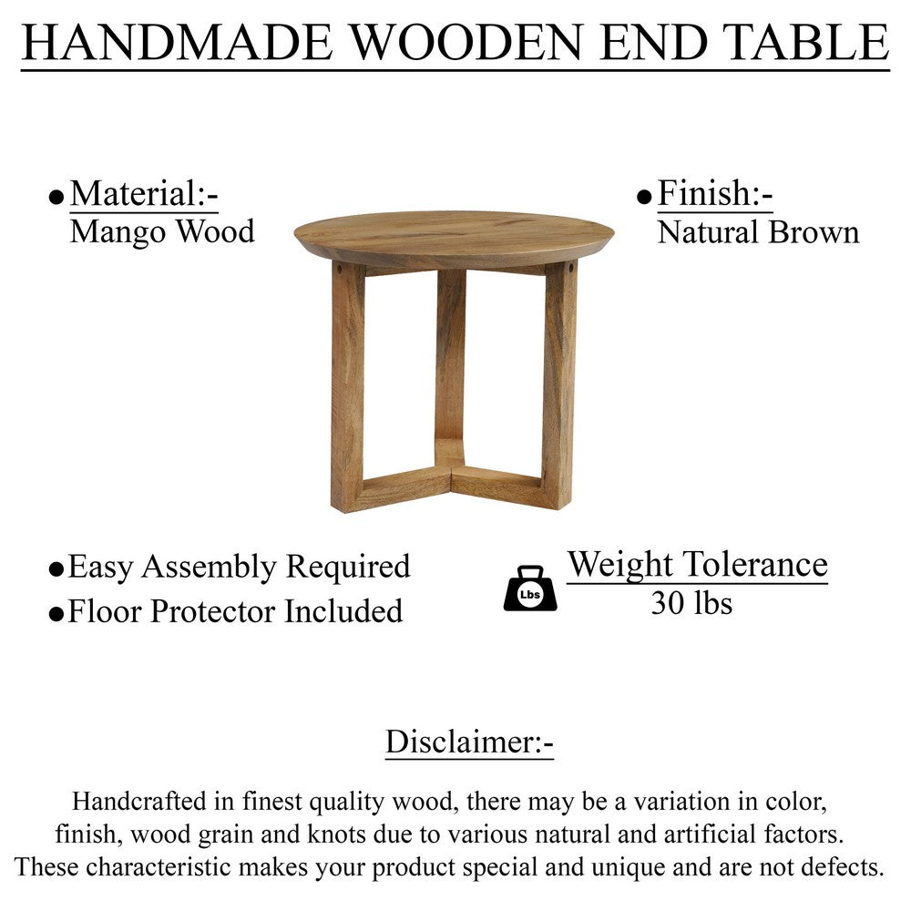 The Urban Port Nina 18.5" Round Handcrafted Side End Table | Natural Brown Mango Wood
