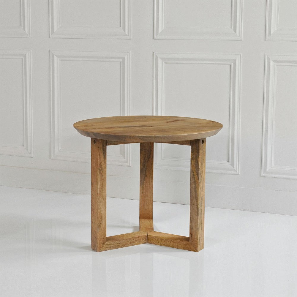 The Urban Port Nina 18.5" Round Handcrafted Side End Table | Natural Brown Mango Wood