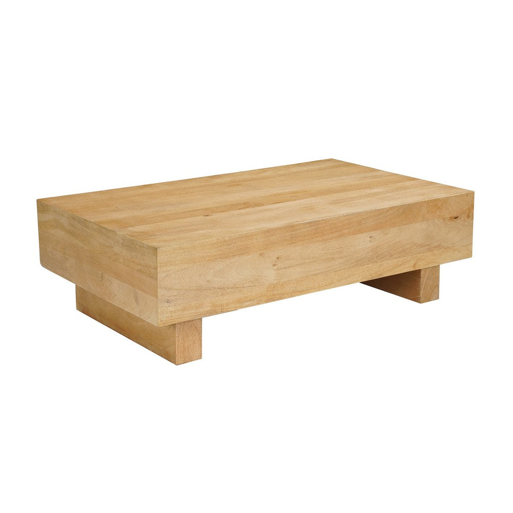 The Urban Port Elias Coffee Table | 42" Rectangular Top | Sandblasted Natural Brown Mango Wood | Wood Sustainably Harvested