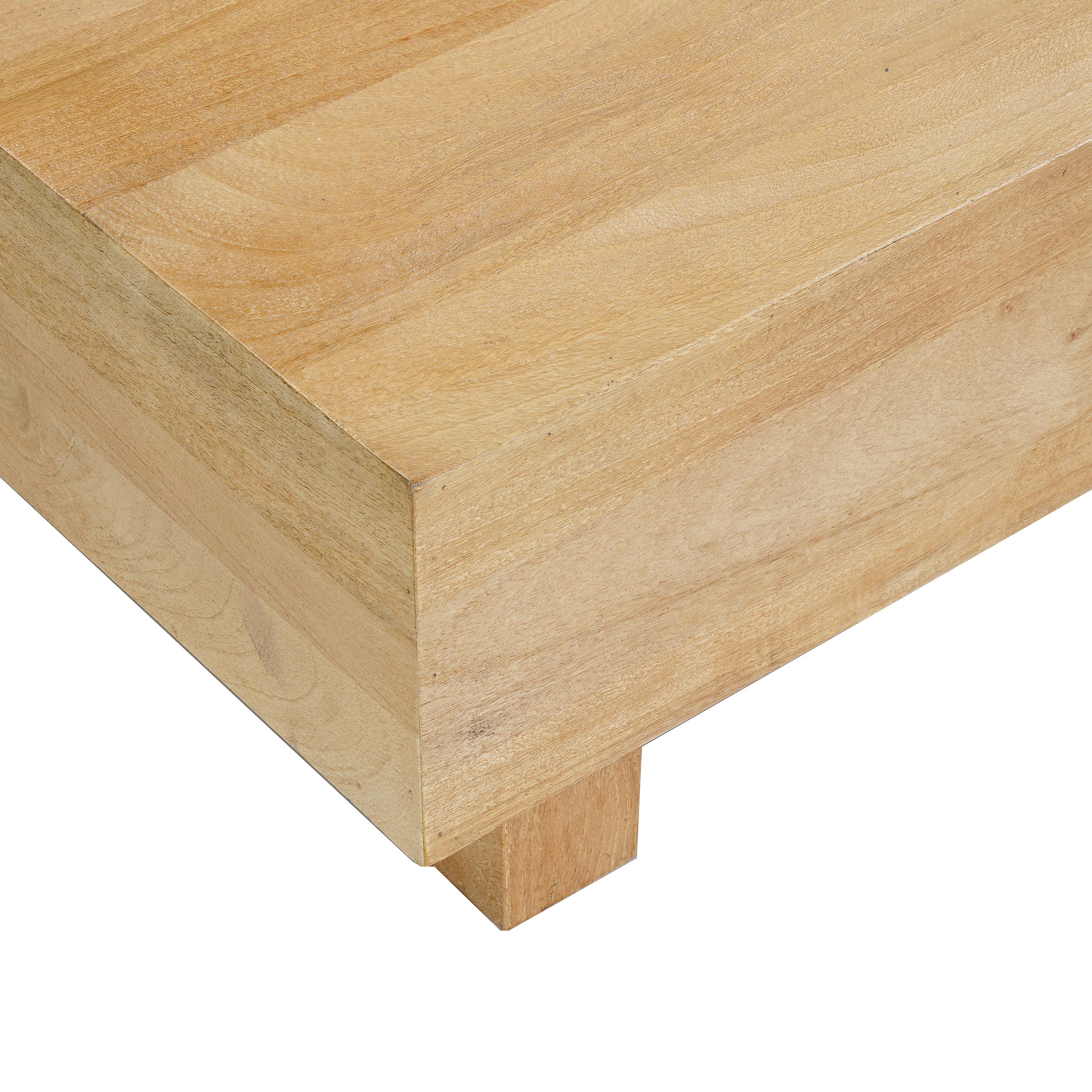 The Urban Port Elias Coffee Table | 42" Rectangular Top | Sandblasted Natural Brown Mango Wood | Wood Sustainably Harvested
