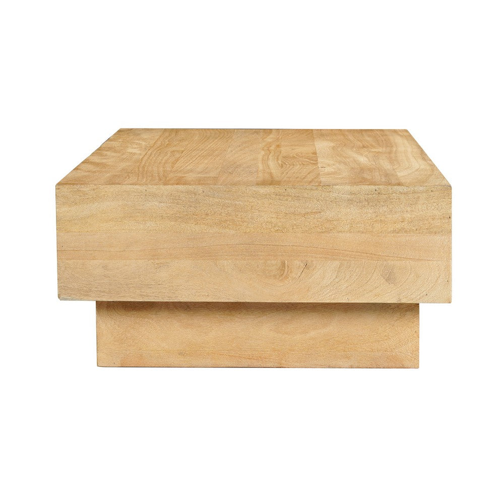 The Urban Port Elias Coffee Table | 42" Rectangular Top | Sandblasted Natural Brown Mango Wood | Wood Sustainably Harvested