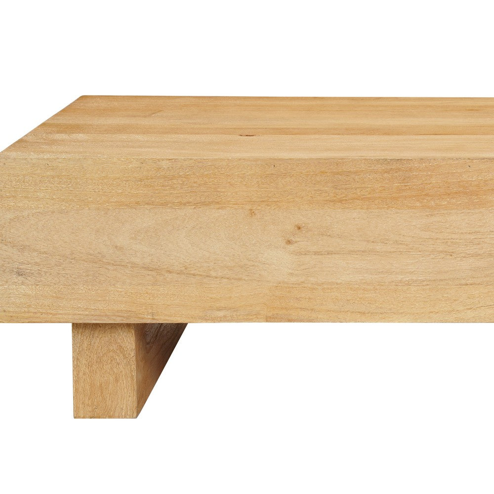 The Urban Port Elias Coffee Table | 42" Rectangular Top | Sandblasted Natural Brown Mango Wood | Wood Sustainably Harvested