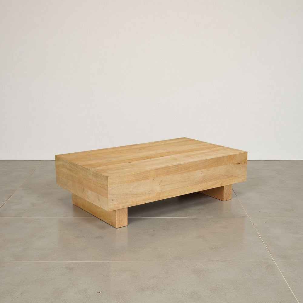 The Urban Port Elias Coffee Table | 42" Rectangular Top | Sandblasted Natural Brown Mango Wood | Wood Sustainably Harvested