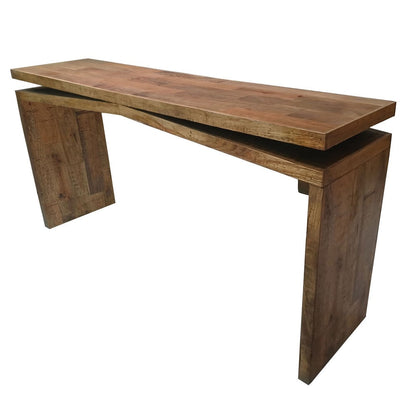 The Urban Port Keri Console Table, 60 inch Solid Mango Wood Slab Top, Handcrafted Rustic Natural Brown, Organic Design