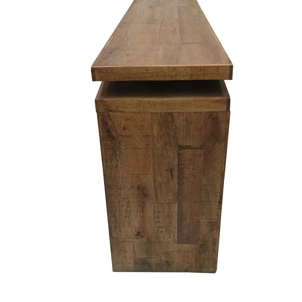 The Urban Port Keri Console Table, 60 inch Solid Mango Wood Slab Top, Handcrafted Rustic Natural Brown, Organic Design