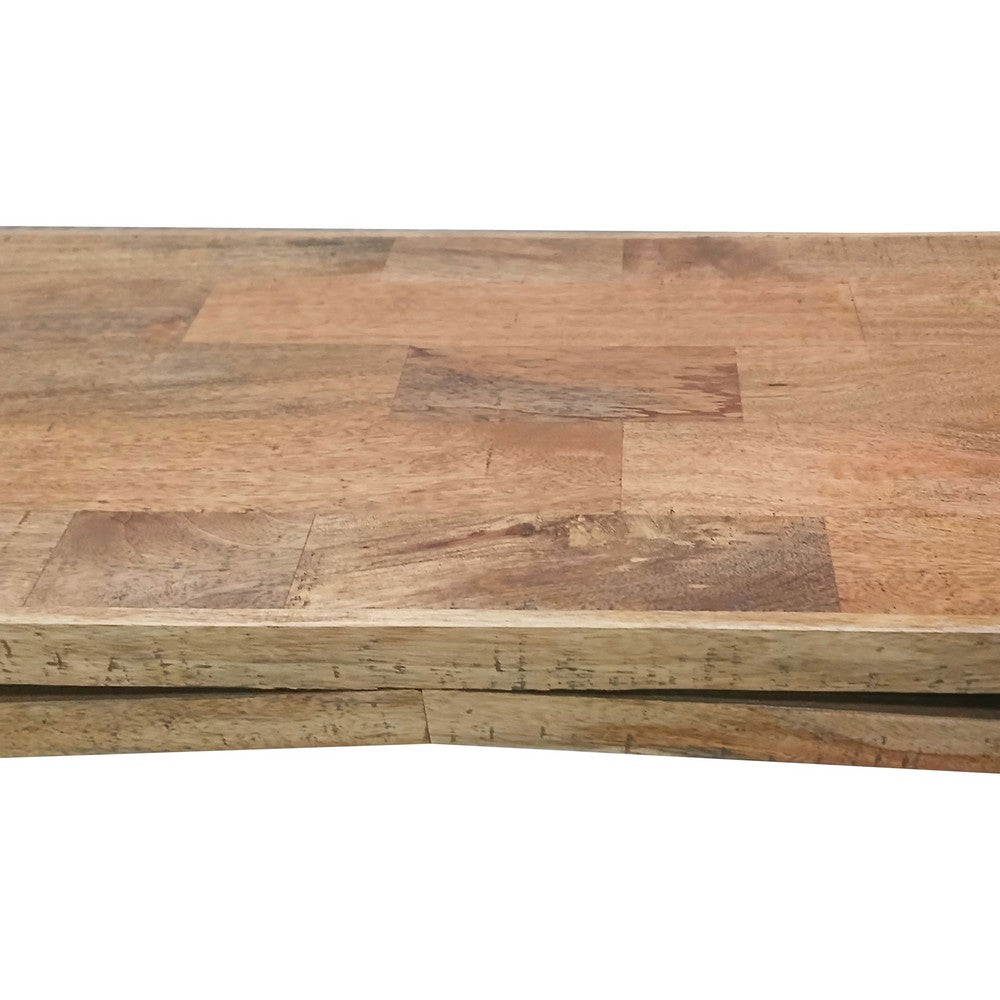 The Urban Port Keri Console Table, 60 inch Solid Mango Wood Slab Top, Handcrafted Rustic Natural Brown, Organic Design