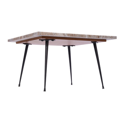 The Urban Port Taro Cocktail Table | 24 Inch Square Taupe Brown Marble Top | Indoor & Outdoor Patio Table | Black Metal Legs