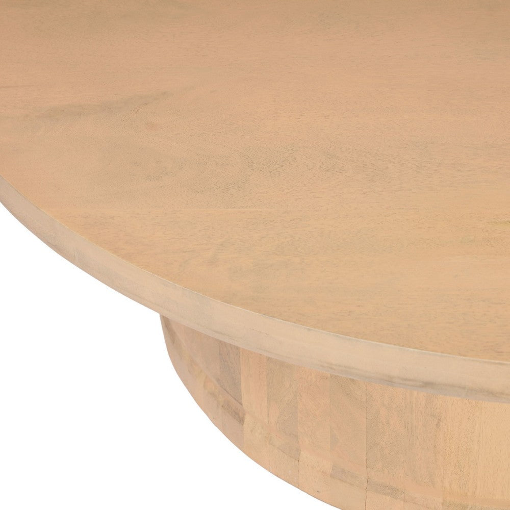 The Urban Port Bela Coffee Table | 47 Inch Round Top | Handcrafted Beige Mango Wood Pedestal Base