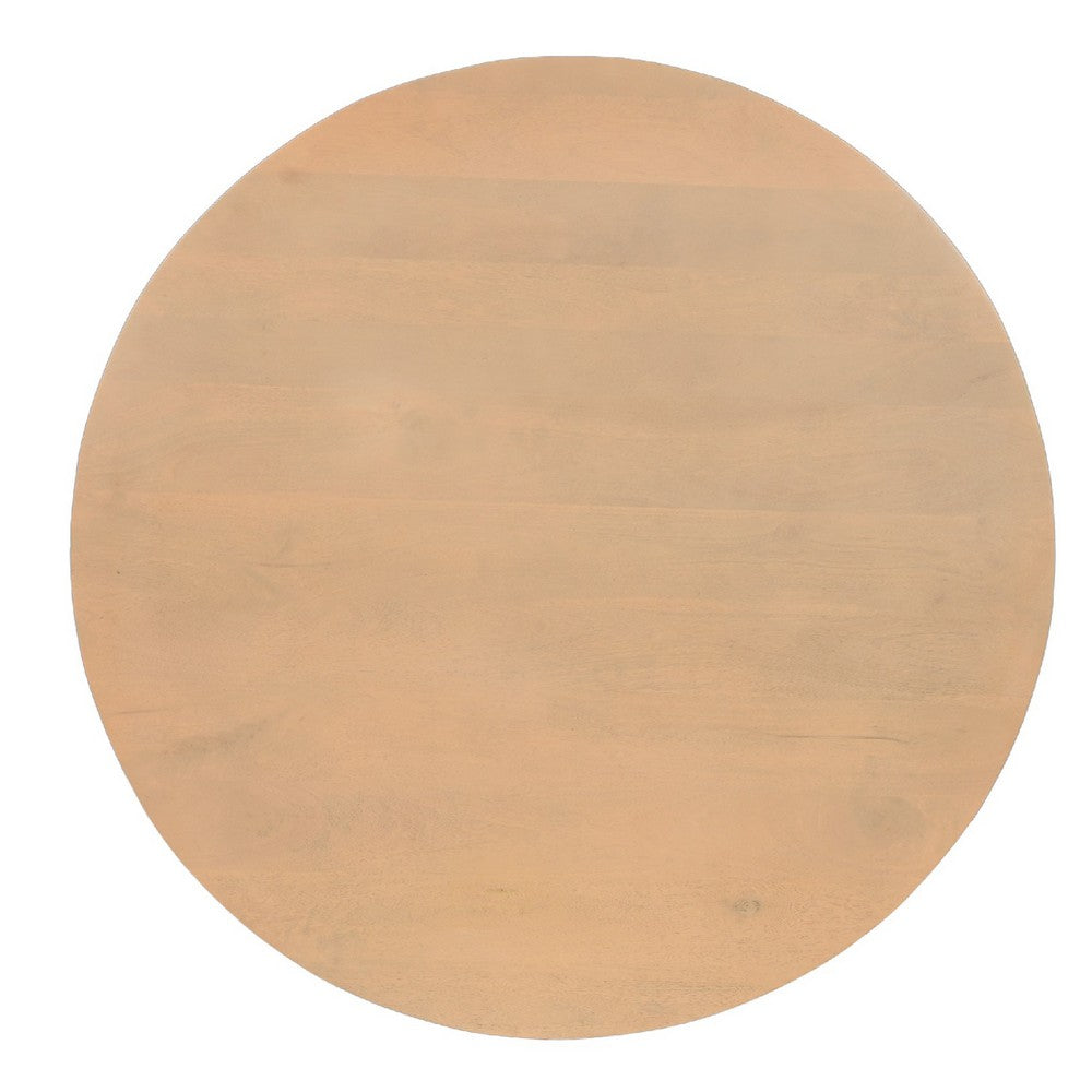 The Urban Port Bela Coffee Table | 47 Inch Round Top | Handcrafted Beige Mango Wood Pedestal Base