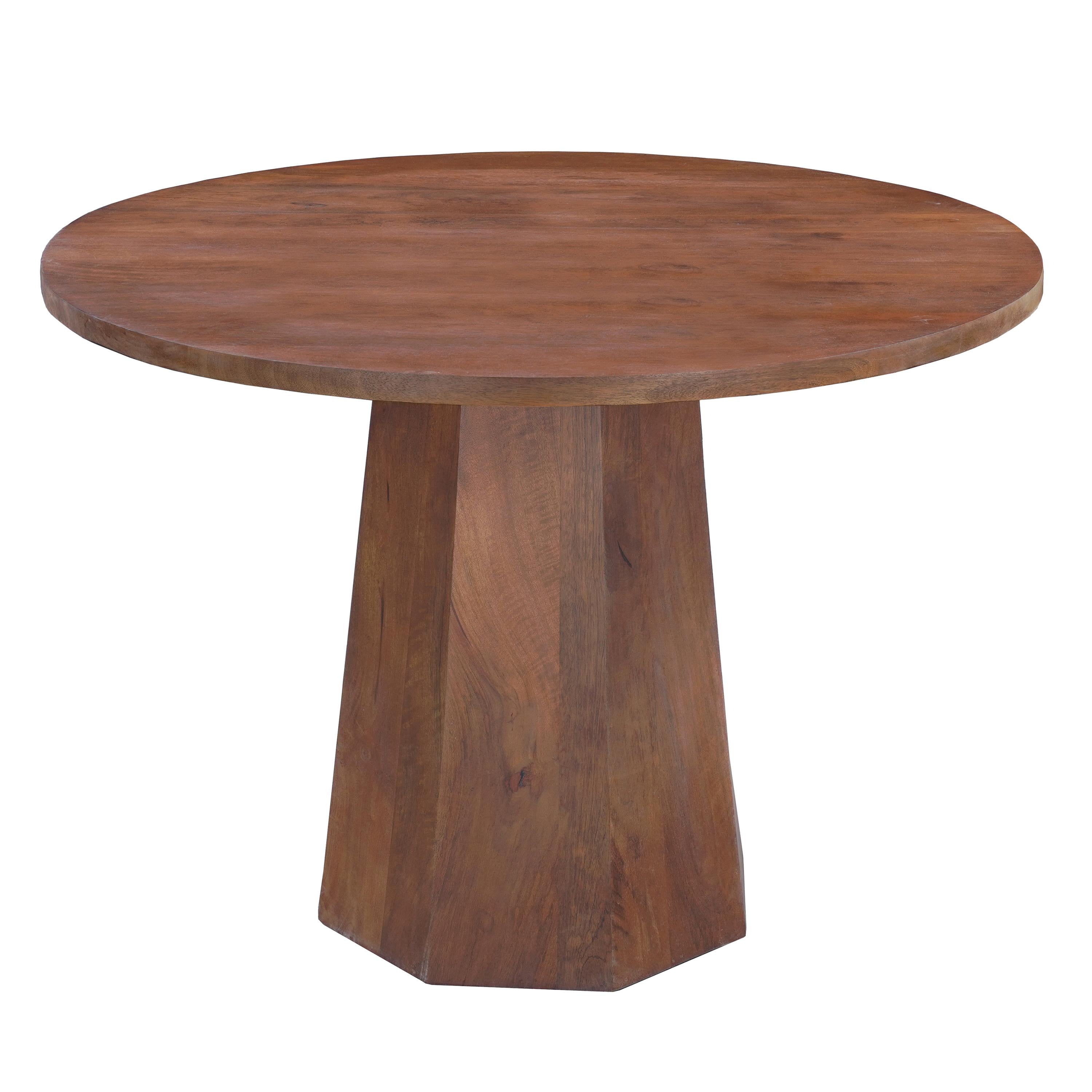 The Urban Port Koi Dining Table | 42" Round Top | Handmade Ambre Brown Mango Wood | Octagonal Pedestal Base
