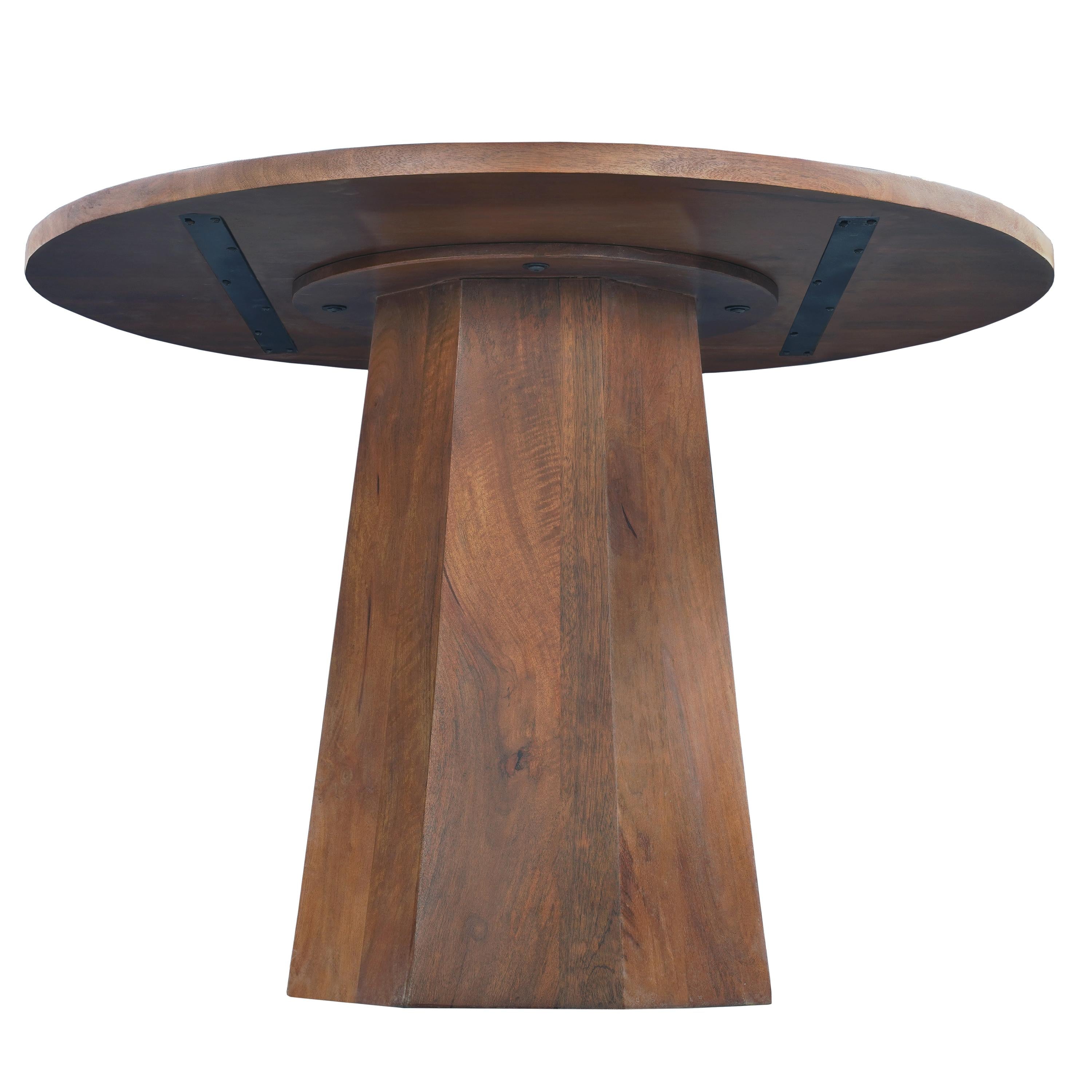 The Urban Port Koi Dining Table | 42" Round Top | Handmade Ambre Brown Mango Wood | Octagonal Pedestal Base