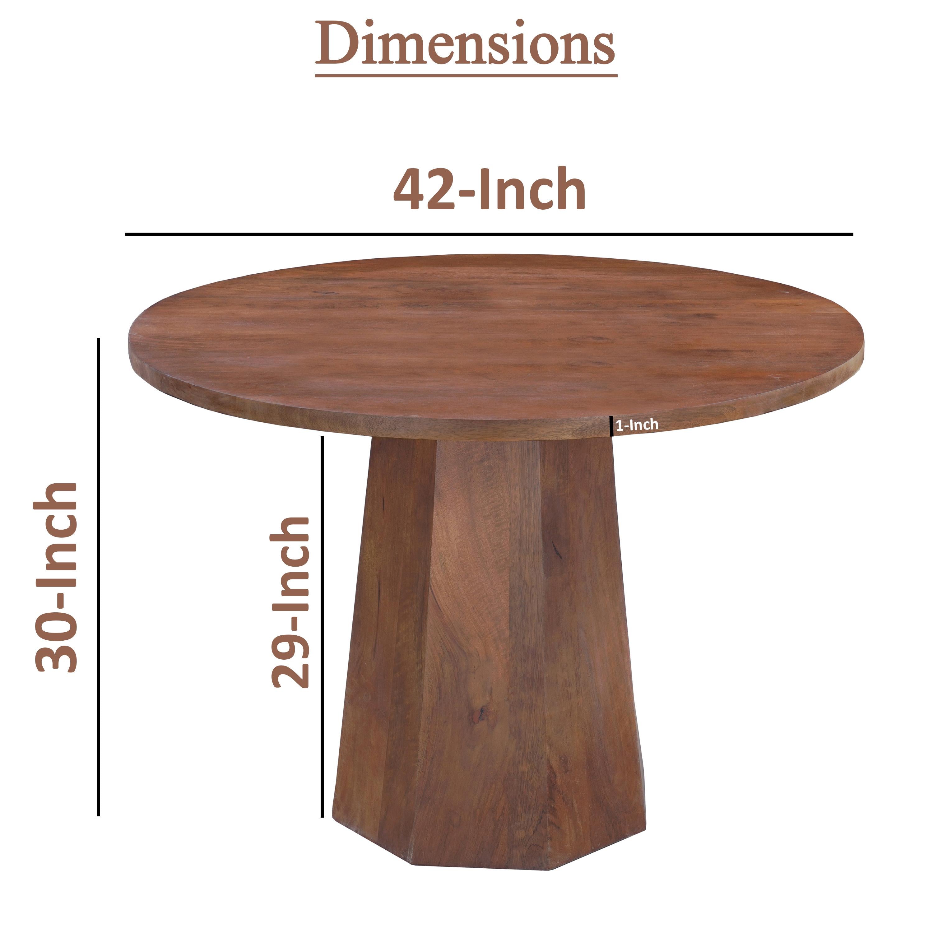 The Urban Port Koi Dining Table | 42" Round Top | Handmade Ambre Brown Mango Wood | Octagonal Pedestal Base