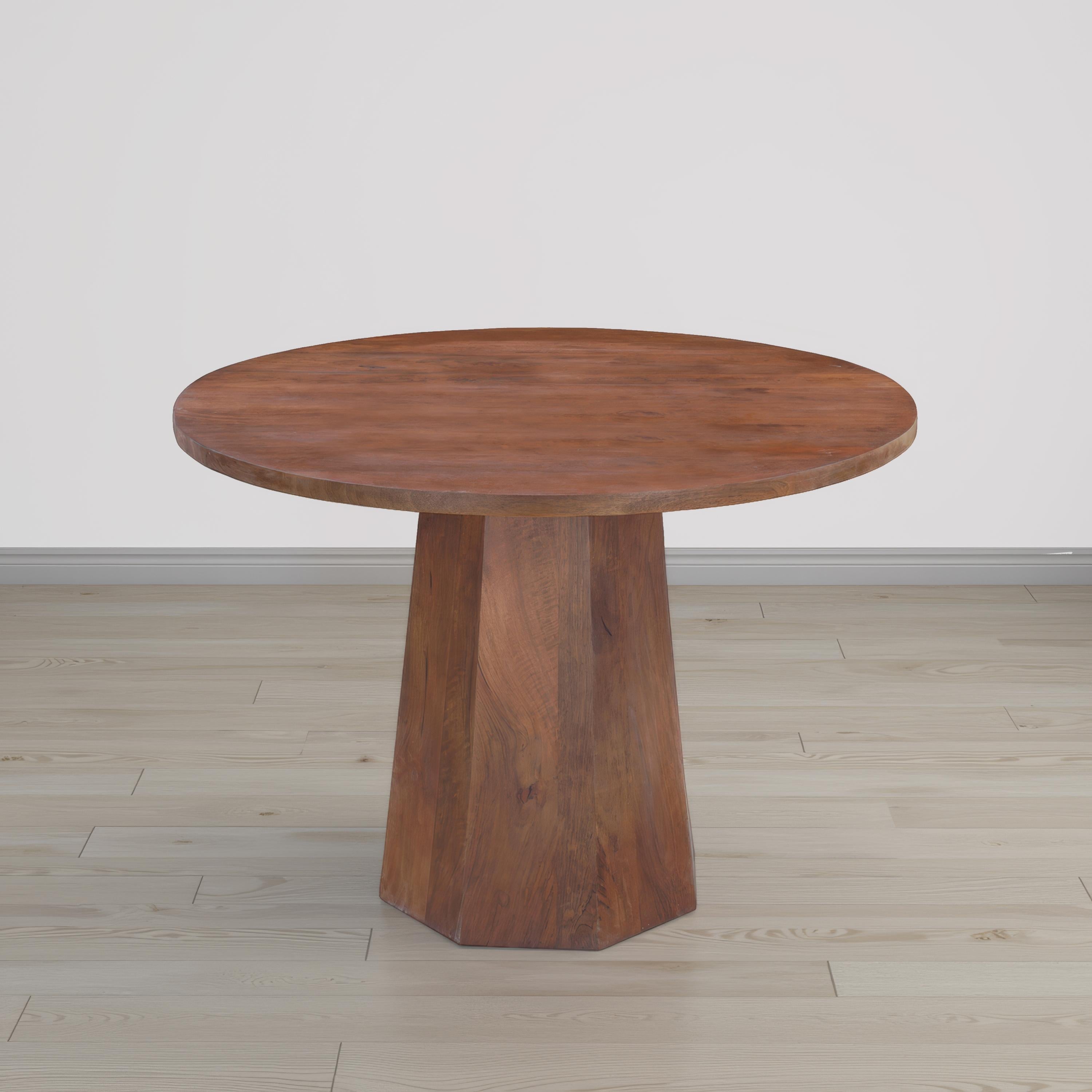 The Urban Port Koi Dining Table | 42" Round Top | Handmade Ambre Brown Mango Wood | Octagonal Pedestal Base