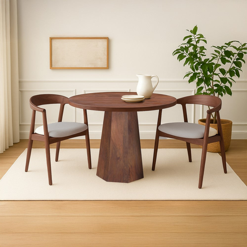 The Urban Port Koi Dining Table | 42" Round Top | Handmade Ambre Brown Mango Wood | Octagonal Pedestal Base