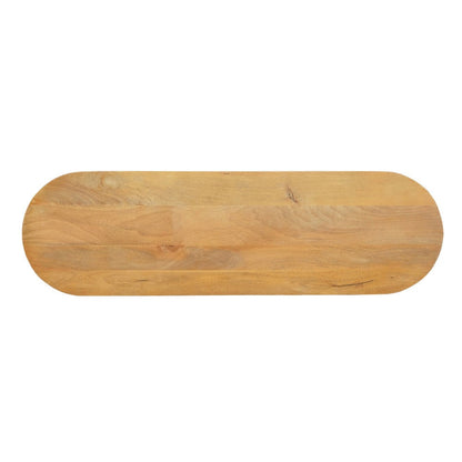 The Urban Port Cleo 54 Inch Sofa Console Table, Rounded Corners, Ribbed Pillar Legs, Oak Finish Mango Wood