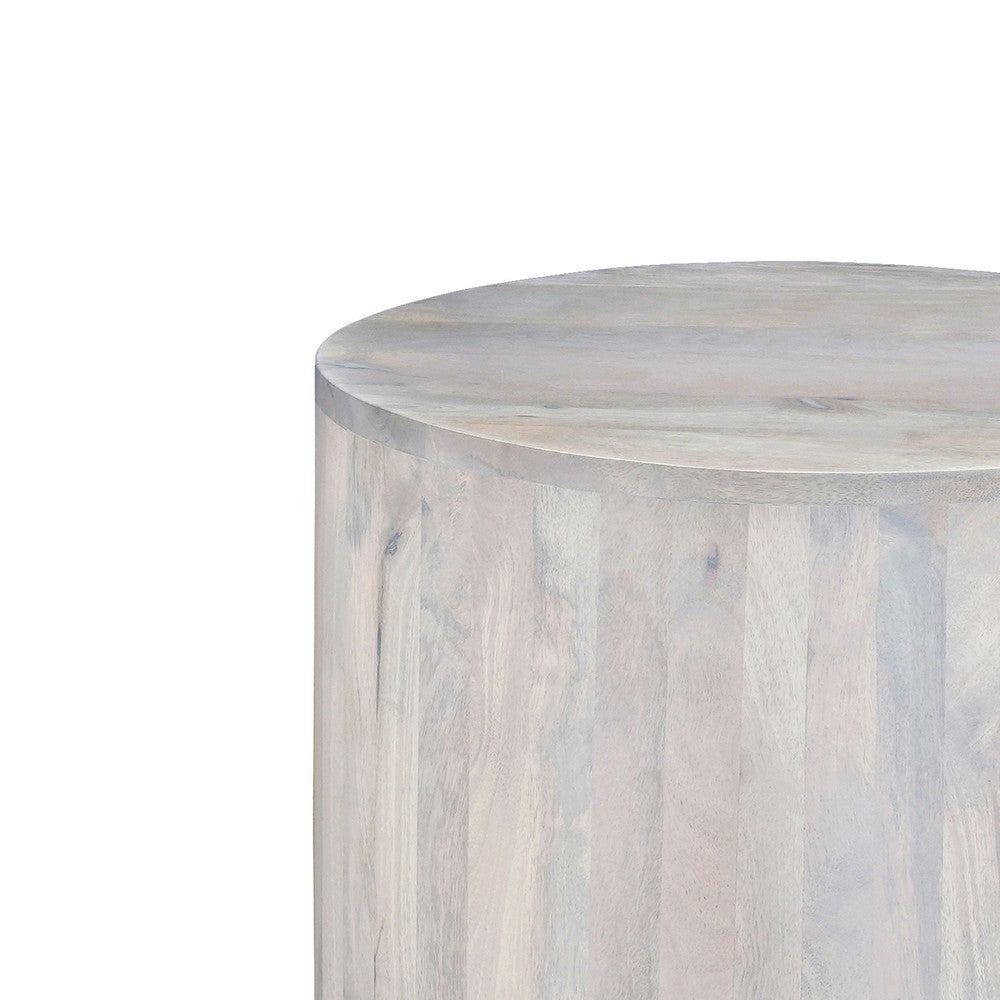 The Urban Port Febe Side End Accent Table, 20 Inch Round Top, Cylindrical Plinth Base, Oak White Mango Wood