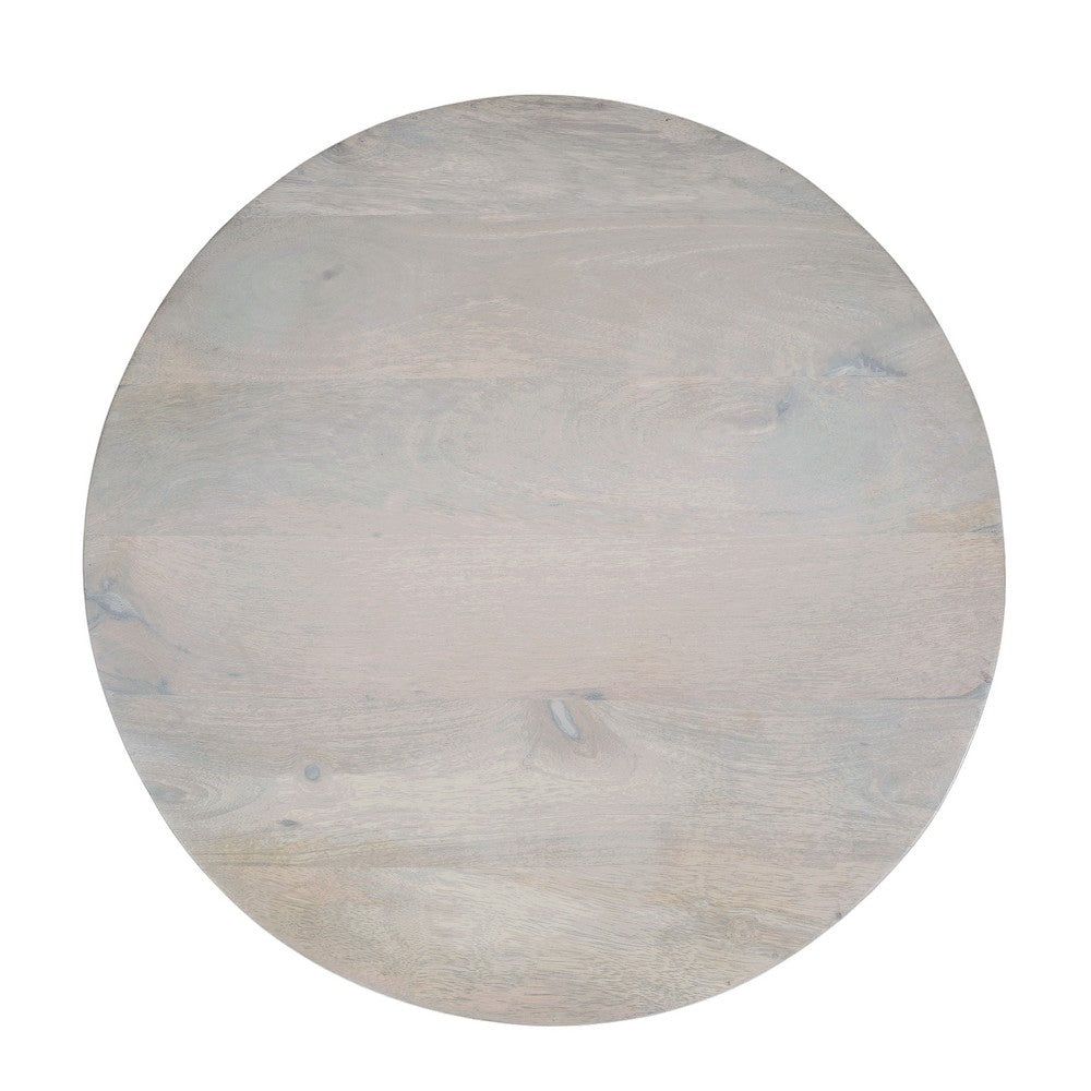 The Urban Port Febe Side End Accent Table, 20 Inch Round Top, Cylindrical Plinth Base, Oak White Mango Wood