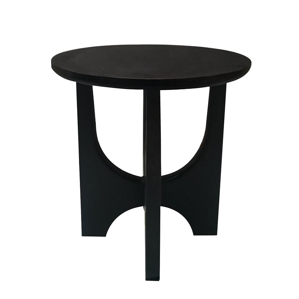 The Urban Port Sara Round Side End Table, 20 Inch Solid Mango Wood Top in Matte Black with Curved legs
