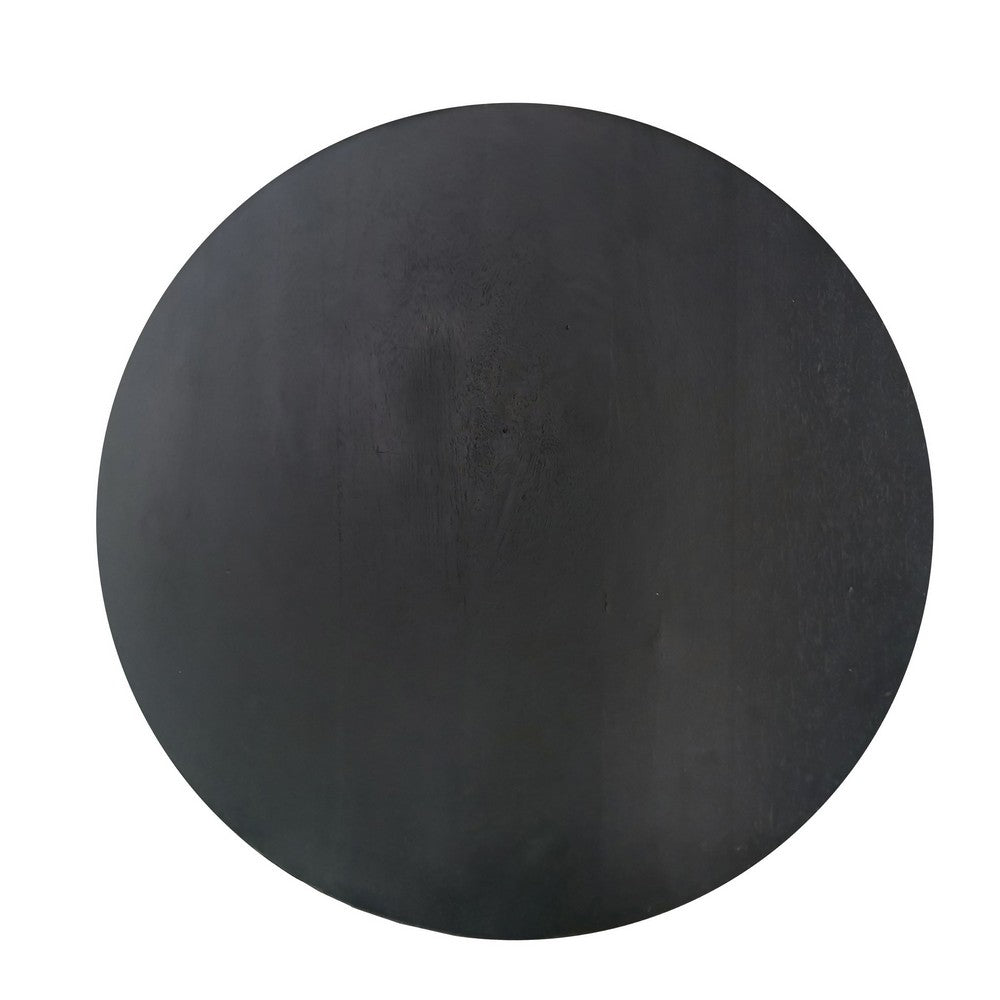 The Urban Port Sara Round Side End Table, 20 Inch Solid Mango Wood Top in Matte Black with Curved legs