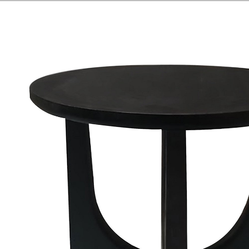 The Urban Port Sara Round Side End Table, 20 Inch Solid Mango Wood Top in Matte Black with Curved legs