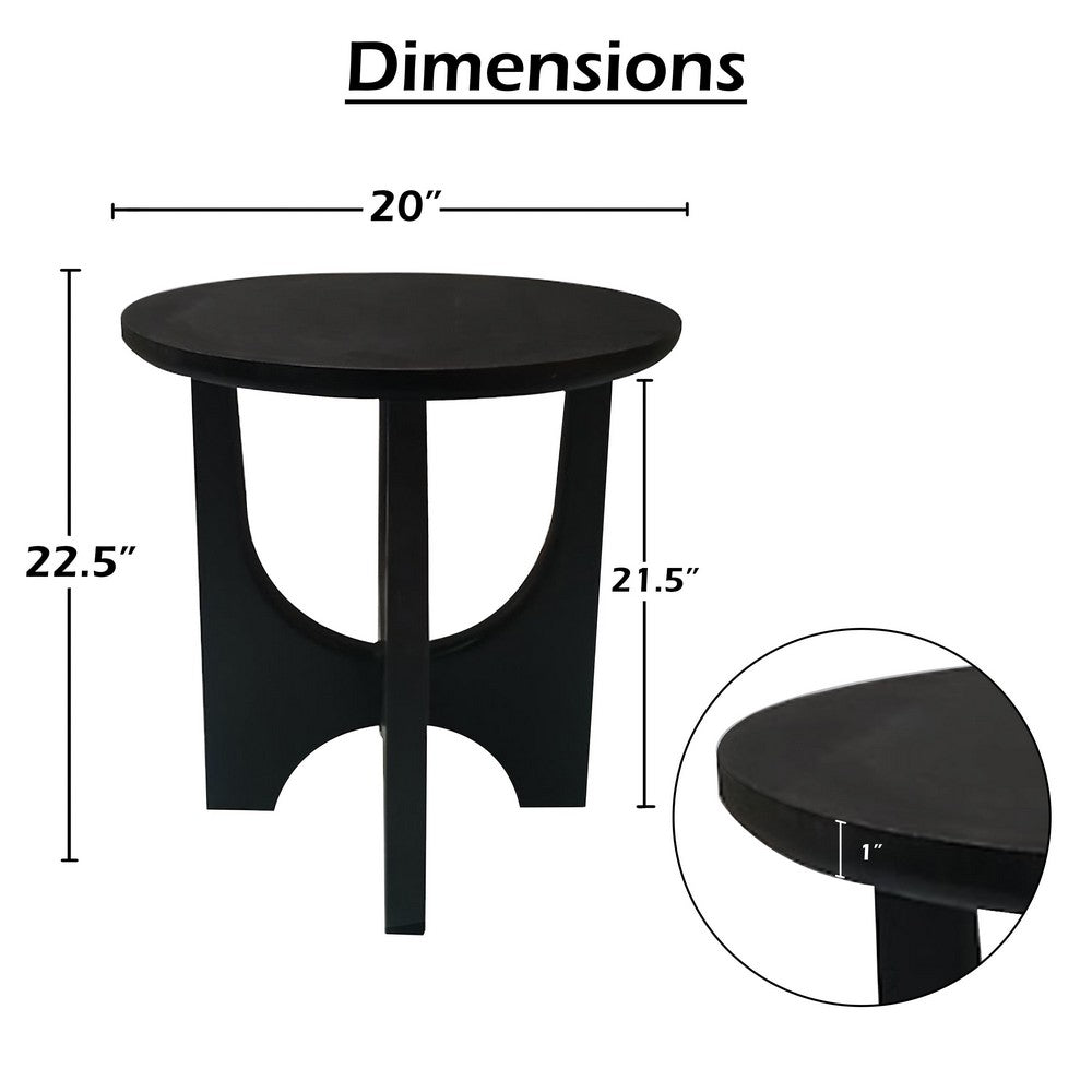 The Urban Port Sara Round Side End Table, 20 Inch Solid Mango Wood Top in Matte Black with Curved legs