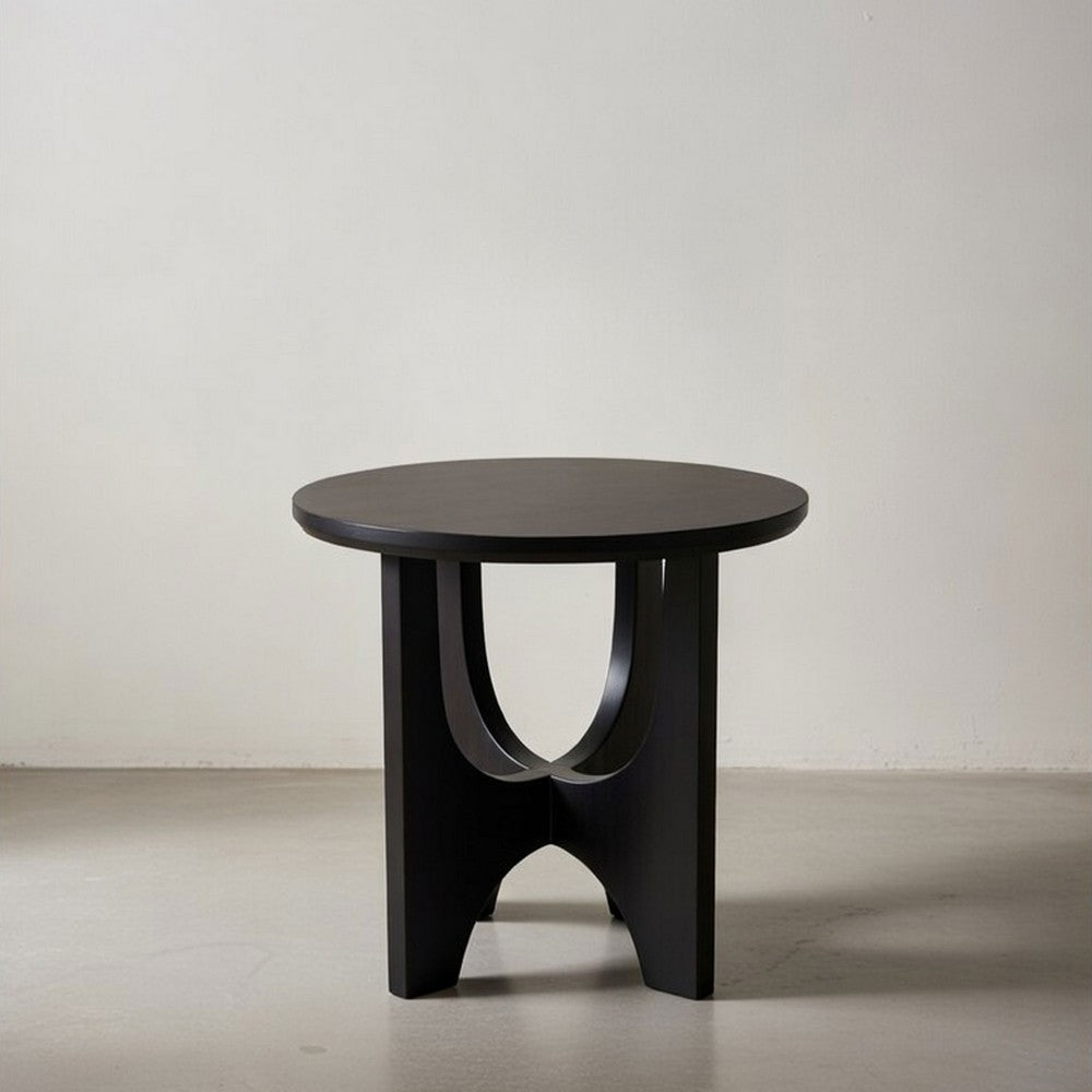 The Urban Port Sara Round Side End Table, 20 Inch Solid Mango Wood Top in Matte Black with Curved legs