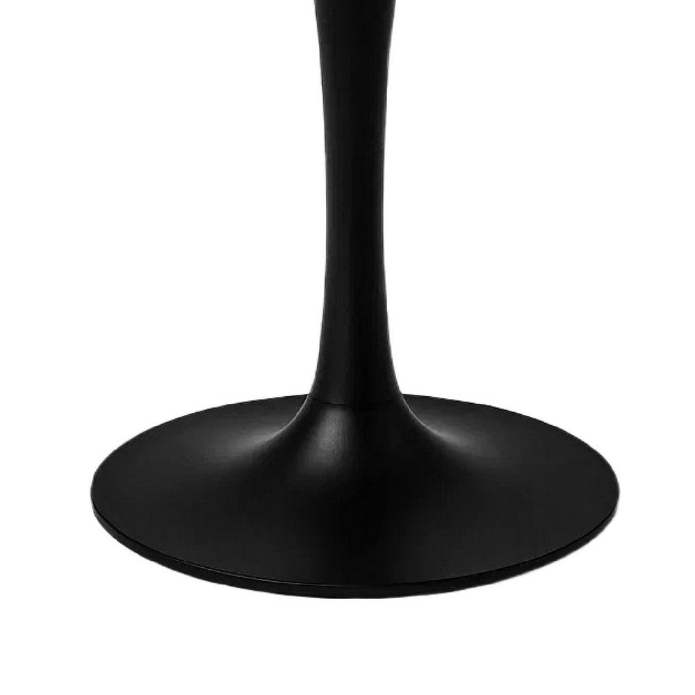 The Urban Port Mara Dining Table | 30 Inch Round White Genuine Marble Top | Black Metal Tulip Pedestal Base