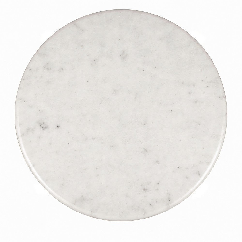 The Urban Port Minza Accent Side End Table, Modern White Marble Round Top, Hand Forged, Hammered Antique Brass Finish, 24 Inch
