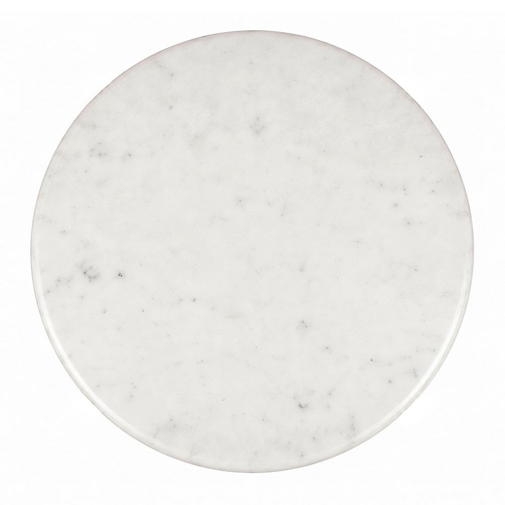 The Urban Port Minza Accent Side End Table, Modern White Marble Round Top, Hand Forged, Hammered Antique Nickel Finish, 24 Inch