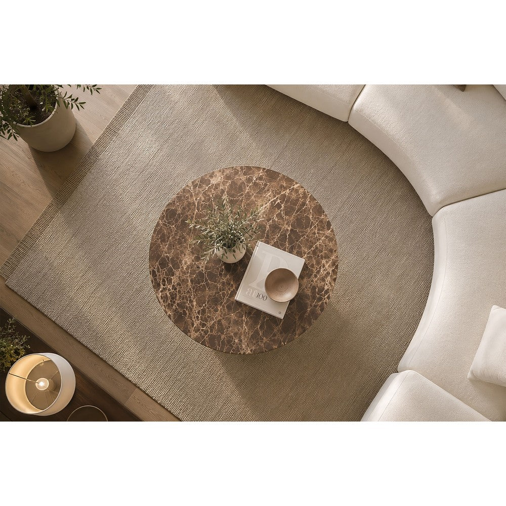 The Urban Port Zena 36 Inch Round Coffee Table, Spainish Emperador Marble Top, Brown Mango Wood Cross Legs