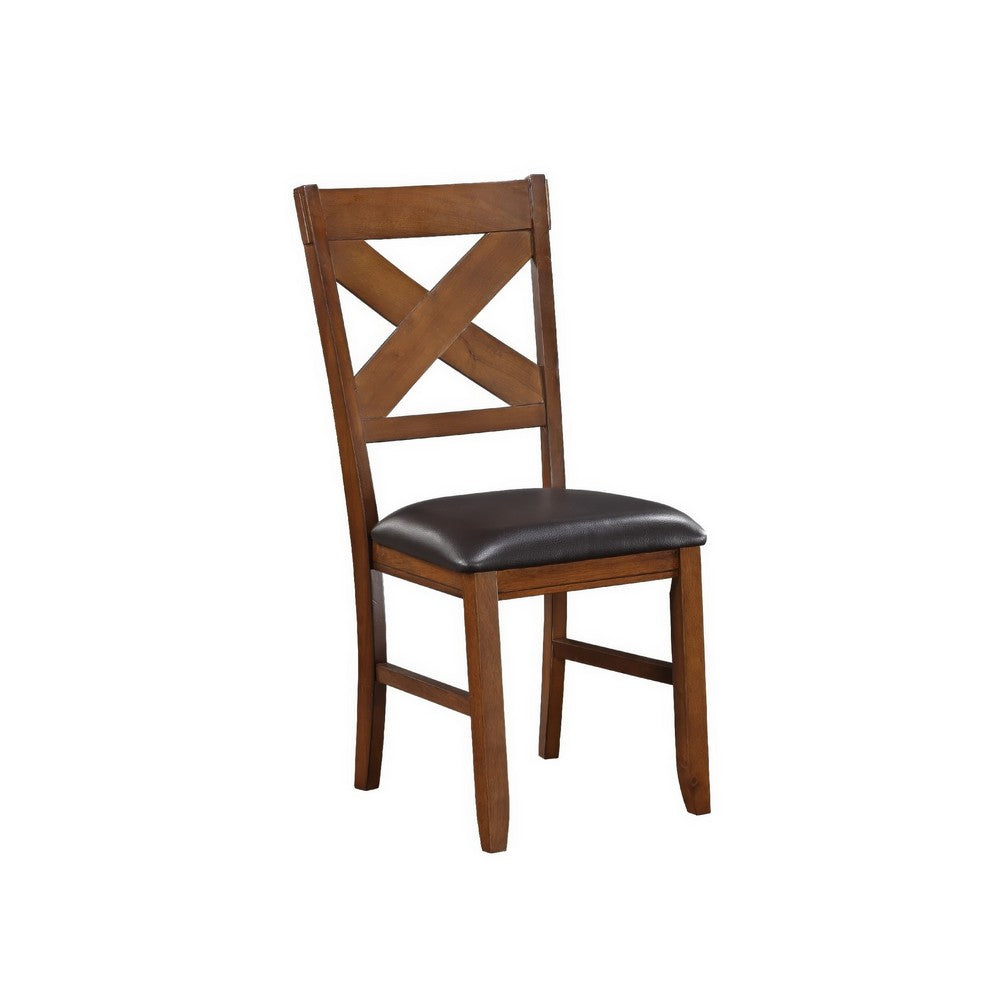 The Urban Port Hosa 7pc Rectangular Dining Table Set, Faux Leather Seats, Brown Mango Wood