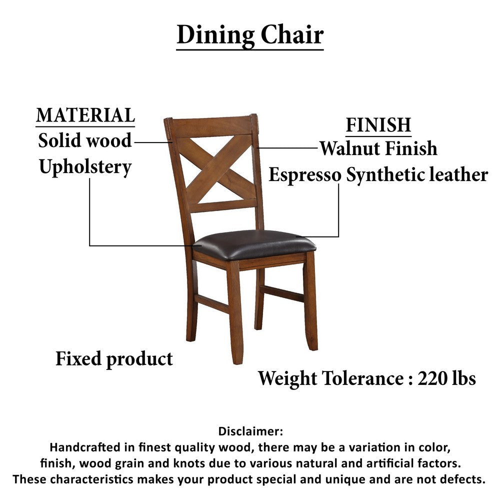 The Urban Port Hosa 7pc Rectangular Dining Table Set, Faux Leather Seats, Brown Mango Wood