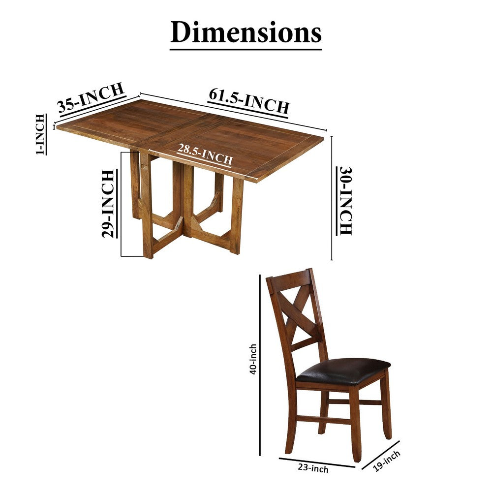 The Urban Port Hosa 7pc Rectangular Dining Table Set, Faux Leather Seats, Brown Mango Wood