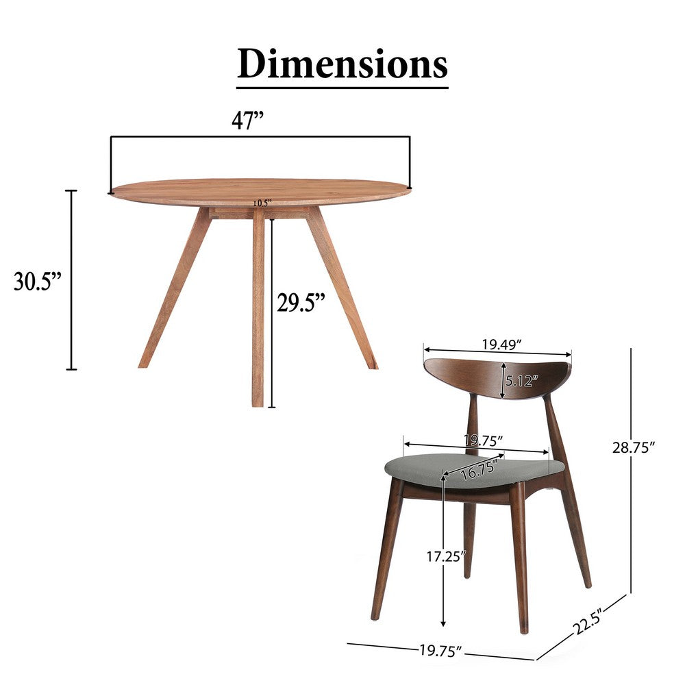 The Urban Port Kios 5pc Round Dining Table Set, Splayed Legs, Curved Back, Brown