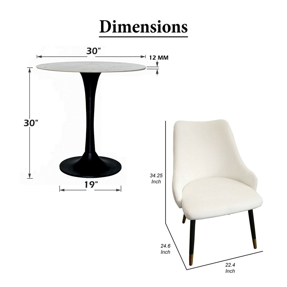 The Urban Port Kema 5pc Dining Table Set, Tulip Pedestal Base, Round White Marble, Black
