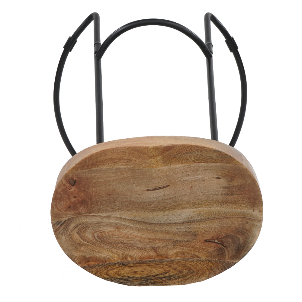 The Urban Port 30 Inch Handcrafted Backless Counter Height Barstool, Natural Brown Mango Wood Saddle Seat, Black Iron Base
