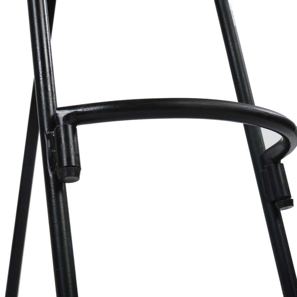 The Urban Port Ela 24 Inch Mango Wood Industrial Counter Height Stool, Saddle Seat, Iron, Set of 2, Brown, Black