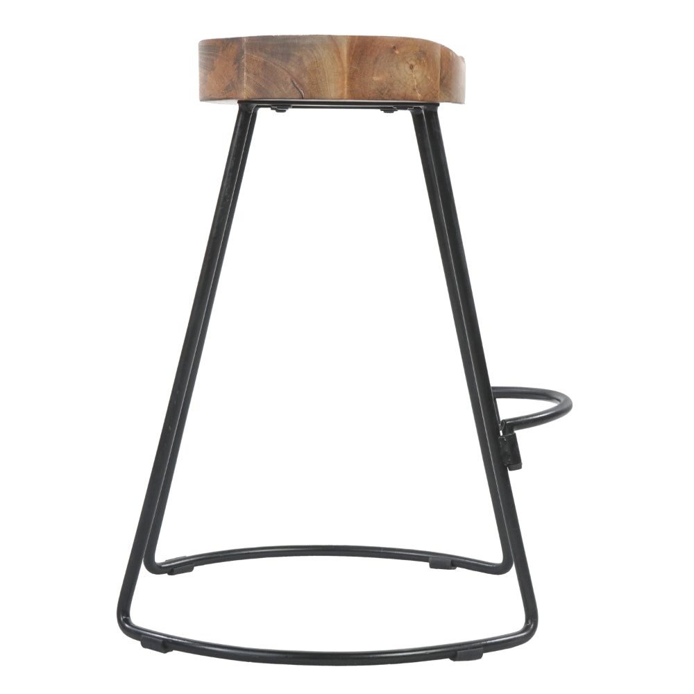 The Urban Port Ela 24 Inch Counter Height Stool, Mango Wood Saddle Seat, Iron Frame, Brown And Black